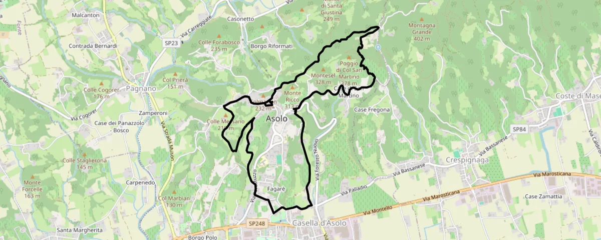 Mappa del percorso dell'Asolo Urban Trail attorno ad Asolo (TV)